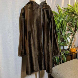 Mycra Pac Brown Coat Velvet Fleece Hood Size Medium Large Donatella